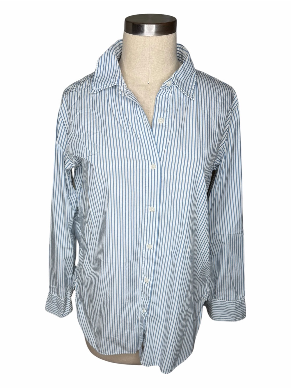 UNIQLO Blue and White Striped Button-Down Shirt Long Sleeve Blouse Size Small